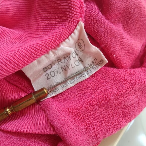 Medium Vintage 70's Pink Terrycloth Disco Top Rayon Button-Up Collar - Picture 6 of 8